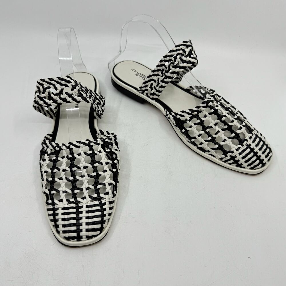 CHARLOTTE STONE Black & White Woven Flat Mules
